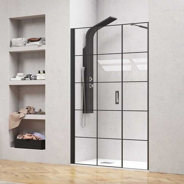 Kamalu porta doccia 101-104 cm telaio nero opaco vetro serigrafato | kam-p5000