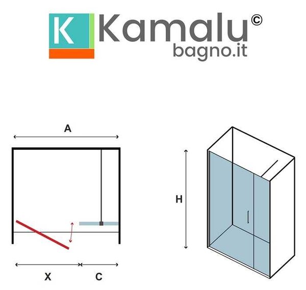 Porta doccia 151-154 cm telaio nero opaco vetro serigrafato | KAM-P5000 - KAMALU