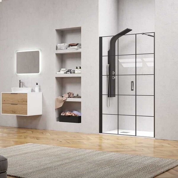 Kamalu porta doccia 101-104 cm telaio nero opaco vetro serigrafato | kam-p5000