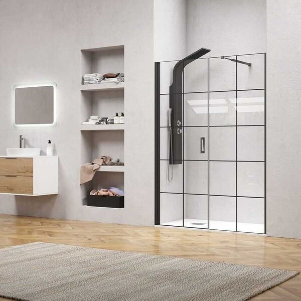 Porta doccia 151-154 cm telaio nero opaco vetro serigrafato | KAM-P5000 - KAMALU