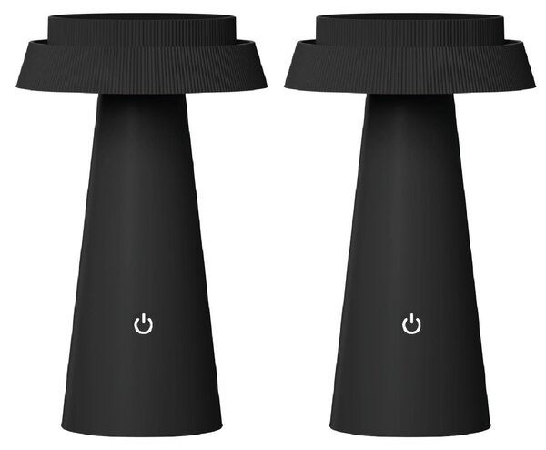 Luxus Europe - Lampada da tavolo solare Mambo - Set da 2 pezzi, colore nero - Lampada da tavolo solare LED per esterni, senza fili, alimentata a energia solare e ricaricabile tramite USB-C
