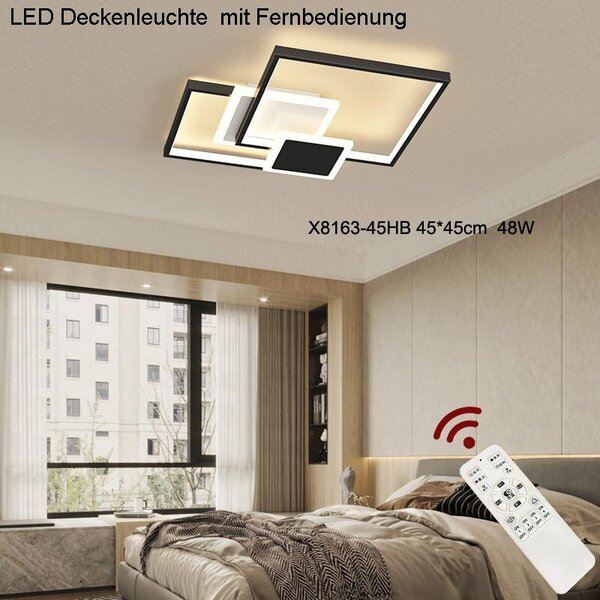 Eurotondisplay plafoniera LED X8163-45cm 48w con telecomando luce colore/luminosità regolabile dimmerabile struttura in metallo laccato nero camera da letto soggiorno plafoniera