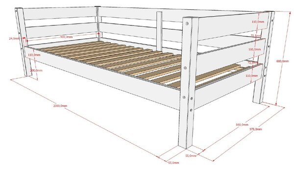 Letto da bambini estraibile bianco in pino massiccio con rete inclusa 90x200 cm Margrit – Vipack