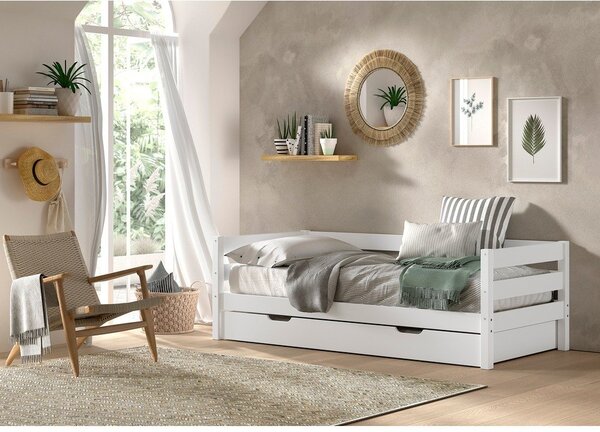 Letto da bambini estraibile bianco in pino massiccio con rete inclusa 90x200 cm Margrit – Vipack