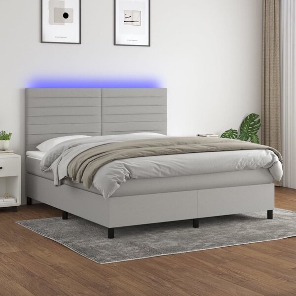 Letto a Molle Materasso e LED Grigio Chiaro 160x200 cm Tessuto