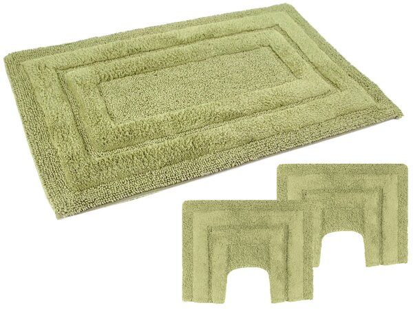 Set 3 pezzi di tappeti bagno PHP in puro cotone con antiscivolo Geco Grip Art. SIRIO Col. ERBA