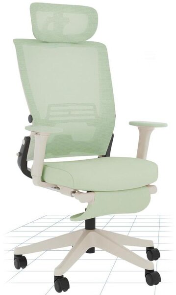 Sedia da ufficio ergonomica con poggiapiedi OS1GN, supporto lombare 2D, colore verde