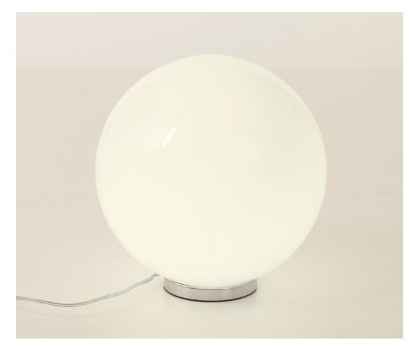 SFERA MEDIA LAMPADA DA TAVOLO IN VETRO BIANCO LUCIDO MONTATURA CROMO D.30