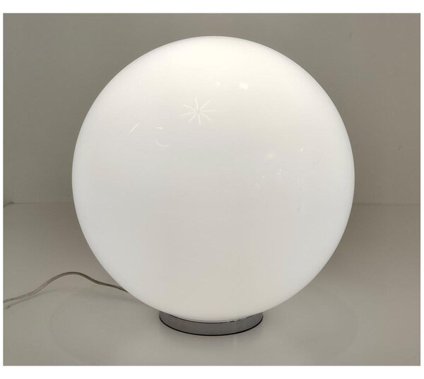 SFERA GRANDE LAMPADA DA TAVOLO IN VETRO BIANCO LUCIDO MONTATURA CROMO D.40
