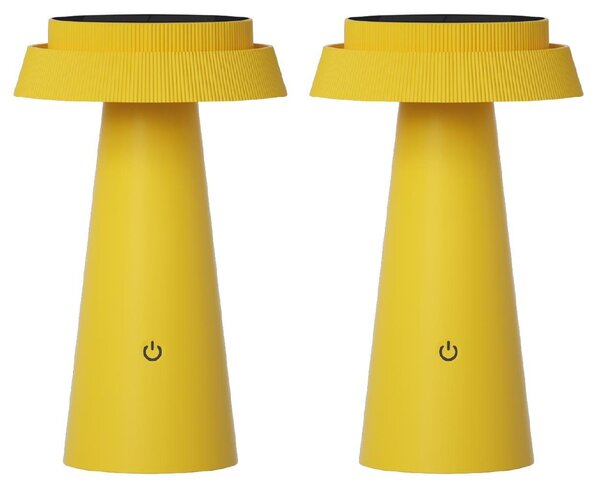 Luxus Europe - Lampada da tavolo solare Mambo - Set da 2 pezzi, colore giallo - Lampada da tavolo solare LED per esterni, senza fili, alimentata a energia solare e ricaricabile tramite USB-C