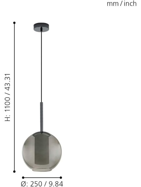 Eglo 97633 - Lampada a sospensione con cavo TINDARI 1xE27/60W/230V nero fumé