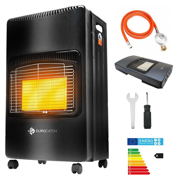 Eurocatch Stufa a gas - Stufa mobile con tubo e regolatore di pressione - Nero - 4200W