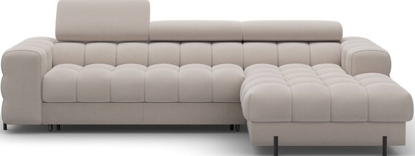 Divano angolare beige allungabile/con contenitore (con penisola a destra/con chaise lounge) e rivestimento in velluto Felro – ELTAP