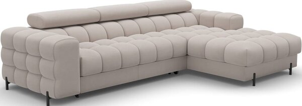 Divano angolare beige allungabile/con contenitore (con penisola a destra/con chaise lounge) e rivestimento in velluto Felro – ELTAP
