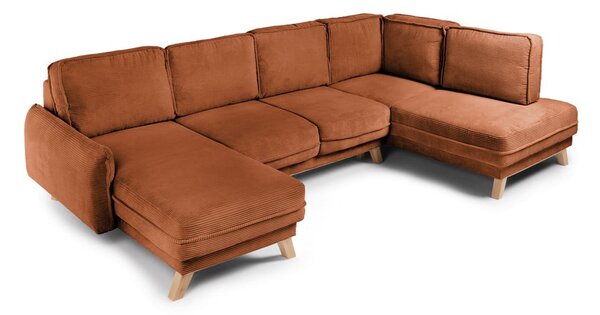 Divano angolare arancione allungabile (con penisola a destra/a forma di "U") con rivestimento in velluto a coste Tori – Bonami Selection