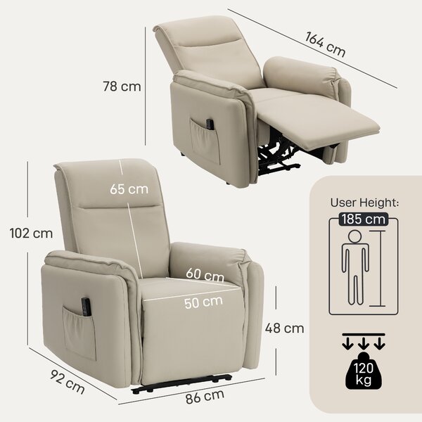 HOMCOM Poltrona Massaggiante Elettrica con Poggiapiedi e Tasca Laterale, Rivestimento in Similpelle, Beige | Aosom Italy
