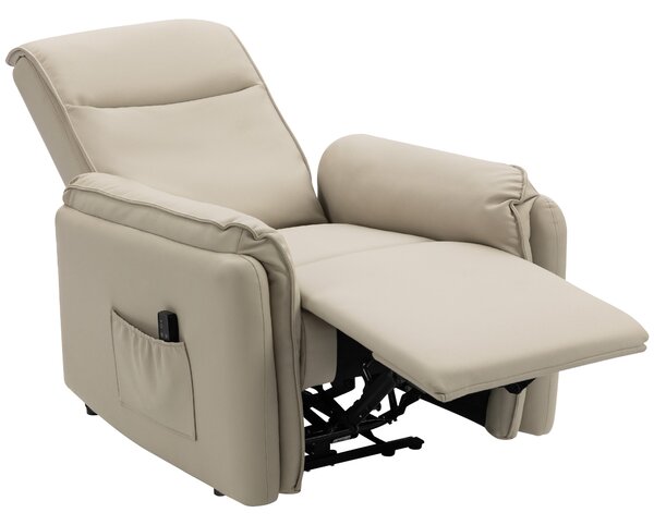 HOMCOM Poltrona Massaggiante Elettrica con Poggiapiedi e Tasca Laterale, Rivestimento in Similpelle, Beige | Aosom Italy