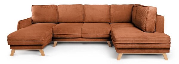 Divano angolare arancione allungabile (con penisola a destra/a forma di "U") con rivestimento in velluto a coste Tori – Bonami Selection