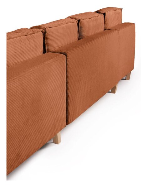 Divano angolare arancione allungabile (con penisola a destra/a forma di "U") con rivestimento in velluto a coste Tori – Bonami Selection