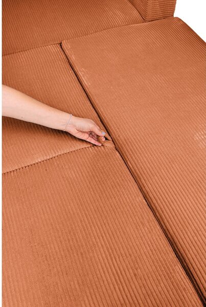 Divano angolare arancione allungabile (con penisola a destra/a forma di "U") con rivestimento in velluto a coste Tori – Bonami Selection