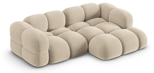 Divano angolare beige (con penisola a destra/con chaise lounge) con rivestimento in velluto Loretto – Cosmopolitan Design