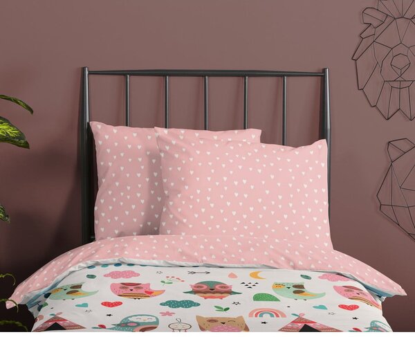 Set copripiumino e federa da bambini rosa in cotone per culla 100x135 cm Wise – Good Morning
