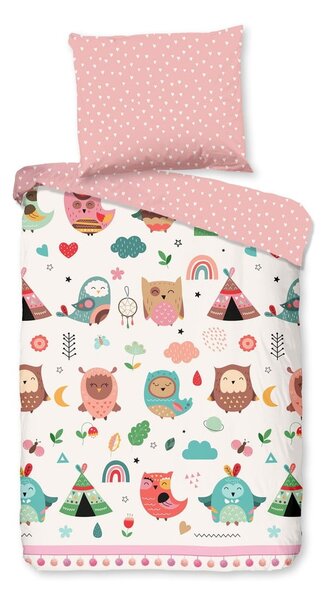 Set copripiumino e federa da bambini rosa in cotone per culla 100x135 cm Wise – Good Morning