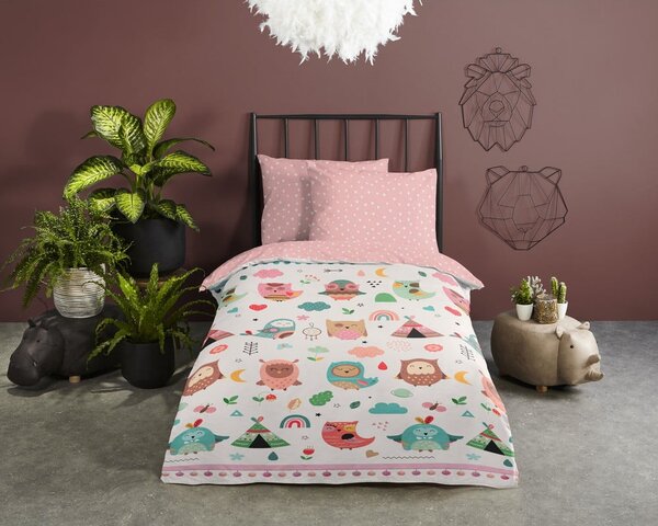 Set copripiumino e federa da bambini rosa in cotone per culla 100x135 cm Wise – Good Morning