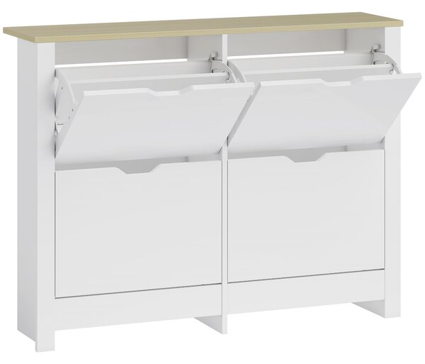 HOMCOM Scarpiera Stretta con 4 Scomparti Ribaltabili per 8–16 Paia di Scarpe, 105x26x80 cm, Bianco e Naturale | Aosom Italy