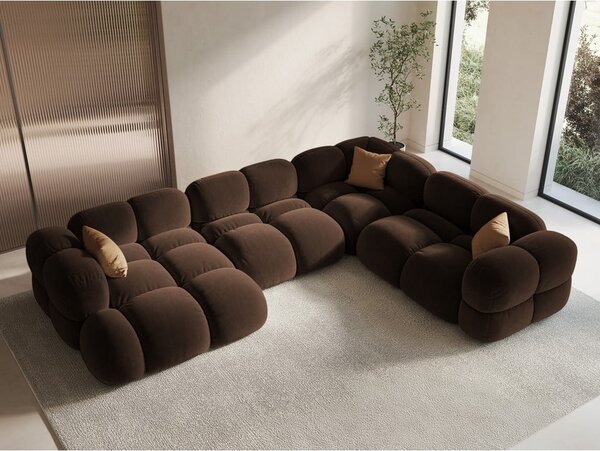 Divano angolare marrone scuro (con penisola a destra/a U) con rivestimento in velluto Loretto – Cosmopolitan Design