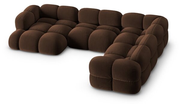 Divano angolare marrone scuro (con penisola a destra/a U) con rivestimento in velluto Loretto – Cosmopolitan Design