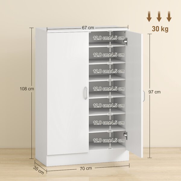 HOMCOM Scarpiera con 2 Ante, 6 Ripiani Regolabili e Cerniere Soft-Close, per 21 Paia, Legno Naturale | Aosom Italy