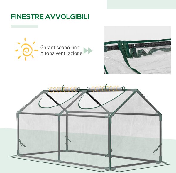 Outsunny Serra da Giardino in Acciaio con 2 Finestre Avvolgibili e Copertura PVC Anti-UV per Orto, 120x60x60cm, Trasparente | Aosom Italy