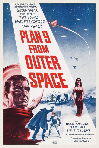 Stampa artistica Plan 9 from Outer Space Vintage Cinema Retro Movie Theatre Poster Horror Sci-Fi, (26.7 x 40 cm)
