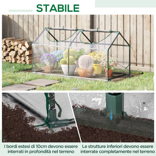 Outsunny Serra da Giardino in Acciaio con 2 Finestre Avvolgibili e Copertura PVC Anti-UV per Orto, 120x60x60cm, Trasparente | Aosom Italy