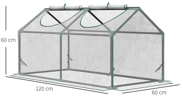 Outsunny Serra da Giardino in Acciaio con 2 Finestre Avvolgibili e Copertura PVC Anti-UV per Orto, 120x60x60cm, Trasparente | Aosom Italy