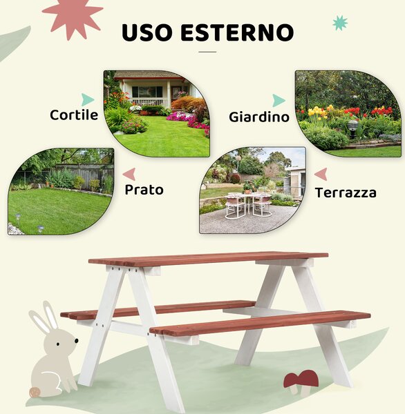 Outsunny Set Tavolo da Picnic per Bambini e Panche in Legno, Età 3-8 Anni, Marrone | Aosom Italy
