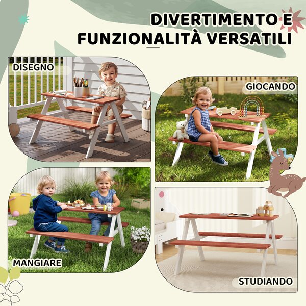 Outsunny Set Tavolo da Picnic per Bambini e Panche in Legno, Età 3-8 Anni, Marrone | Aosom Italy