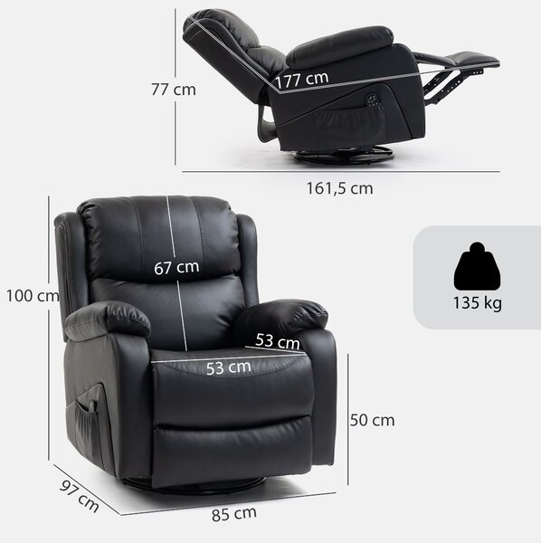 HOMCOM Poltrona Relax Reclinabile con 8 Punti Massaggianti, Riscaldanti e Poggiapiedi, 87x97X100 cm, Nero | Aosom Italy