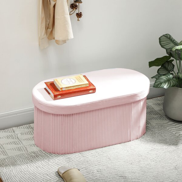 HOMCOM Pouf Contenitore Pieghevole con Vano da 72L e Rivestimento in Velluto, 76x38x35 cm, Rosa | Aosom Italy