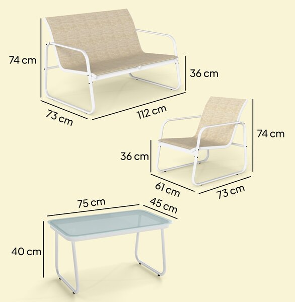 Outsunny Set da Giardino 4 Pezzi con Divano, Poltrone, Tavolino, Khaki e Bianco | Aosom Italy