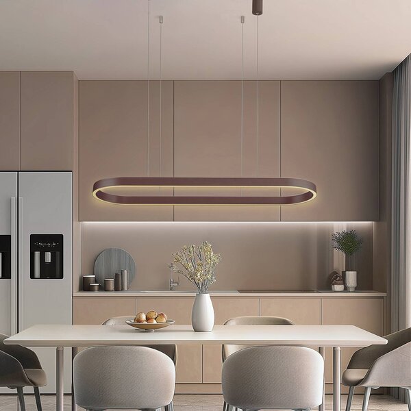 Lucande Smart lampada LED a sospensione Melinay, caffè, CCT, Tuya Melinay Lucande, dimmerabile, Marrone / Ruggine, Soggiorno / Sala da pranzo, Alluminio, Moderno