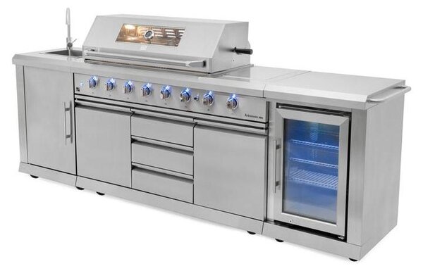 Cucina da esterno G21, finitura argento Arkansas, 8 bruciatori, con frigorifero