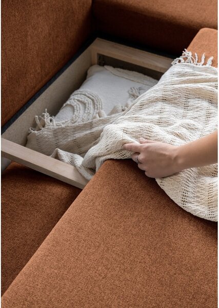 Divano letto angolare arancio mattone L, angolo destro Scandic Lagom - Miuform