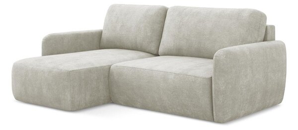 Divano angolare color crema allungabile/con contenitore (con penisola a sinistra/con chaise lounge) con rivestimento in ciniglia Lilo – Makamii