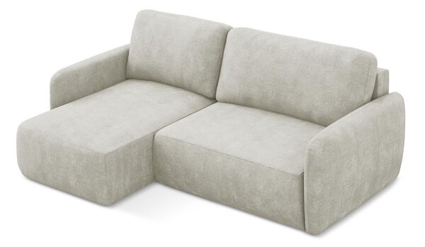 Divano angolare color crema allungabile/con contenitore (con penisola a sinistra/con chaise lounge) con rivestimento in ciniglia Lilo – Makamii