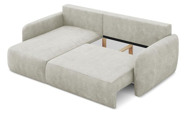Divano angolare color crema allungabile/con contenitore (con penisola a sinistra/con chaise lounge) con rivestimento in ciniglia Lilo – Makamii