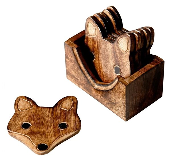 Set di 6 sottobicchieri in legno con supporto Fox - Sass & Belle