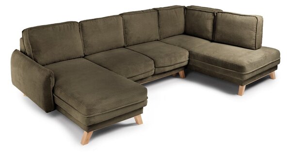 Divano angolare verde allungabile (con penisola a destra/a forma di "U") con rivestimento in velluto a coste Tori – Bonami Selection