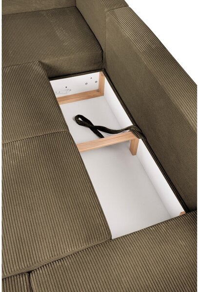 Divano angolare verde allungabile (con penisola a destra/a forma di "U") con rivestimento in velluto a coste Tori – Bonami Selection